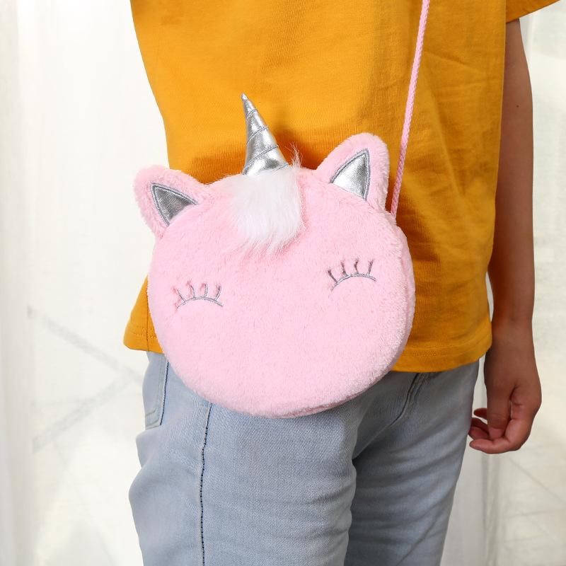 Children's Cartoon Cute Girl Unicorn Personality Design Colorful Fur Single-shoulder Crossbody Bag