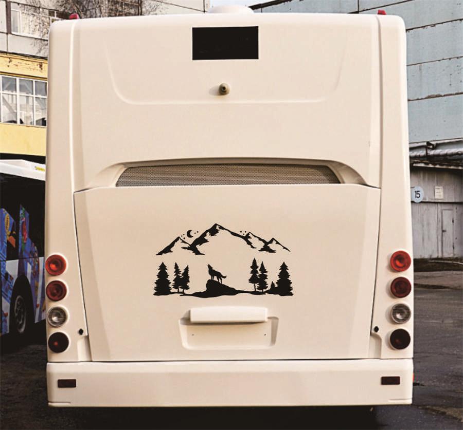 Black Howling Wolf Tree Mountain Moon Star Graphic Sticker For SUV RV Camper Van