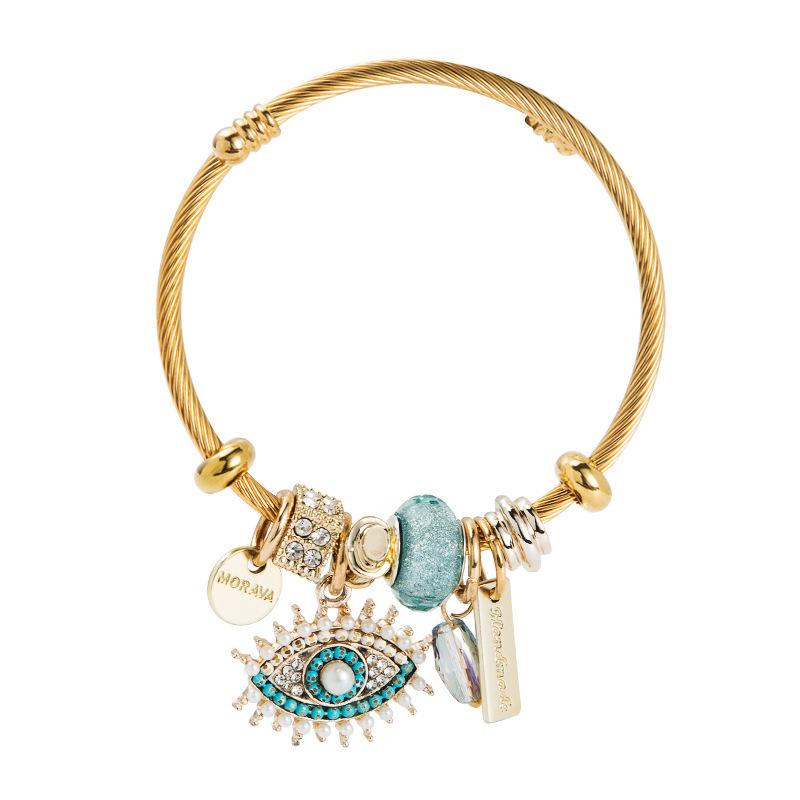 Gold-Plated Evil Eye Crystal Pendant Bracelet for Women