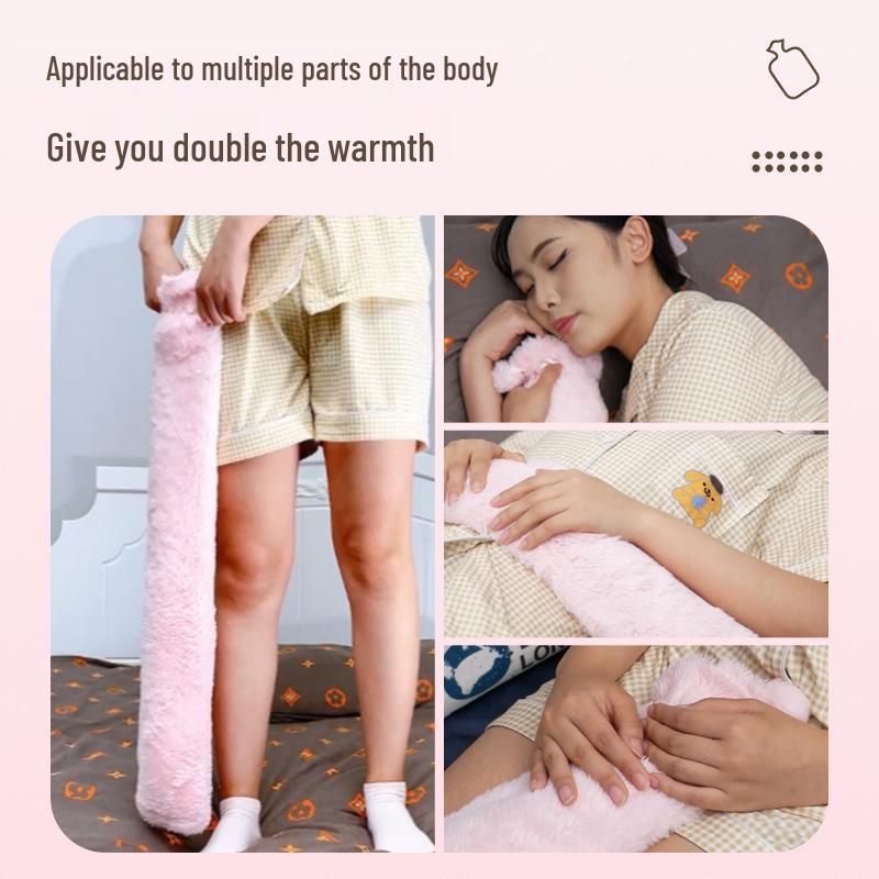 Long Hot Water Bottle with Plush Cover - Explosion-Proof, Large Capacity Hand and Bed Warmer.