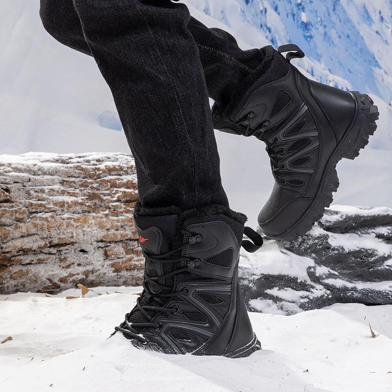 Mens High-top Winter Boots Retro Combat Boots Outdoor Boots Wear-resistant Snow Boots