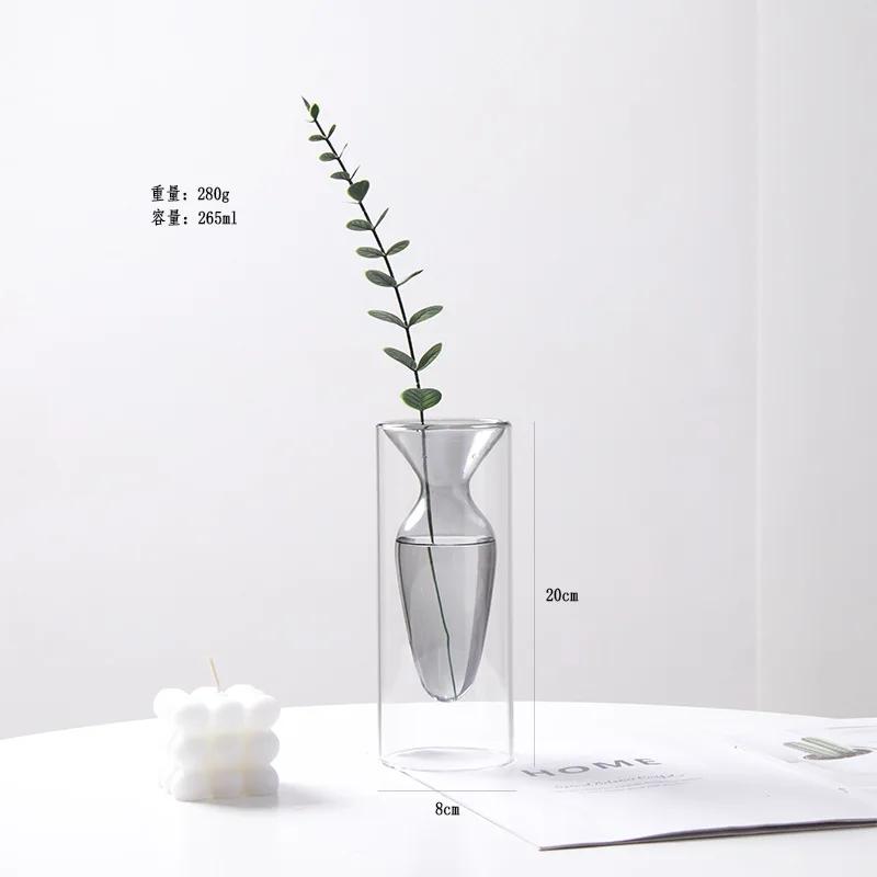 Colorful Double-layer Glass Vase Artistic Aromatherapy Bottle Transparent Hydroponic Dried Flower Vase Restaurant Desktop Decor