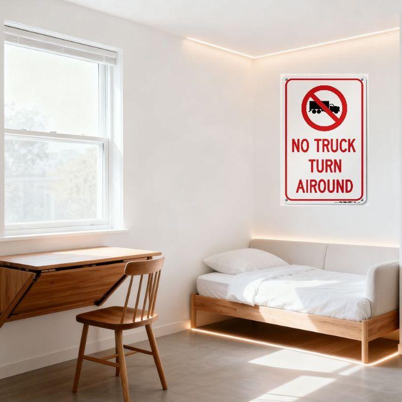No Truck Turn Around Metal Tin Sign - Prohibition Sign with Red Border & Warning Symbol, Vintage Traffic Sign for Home Cafe Bar