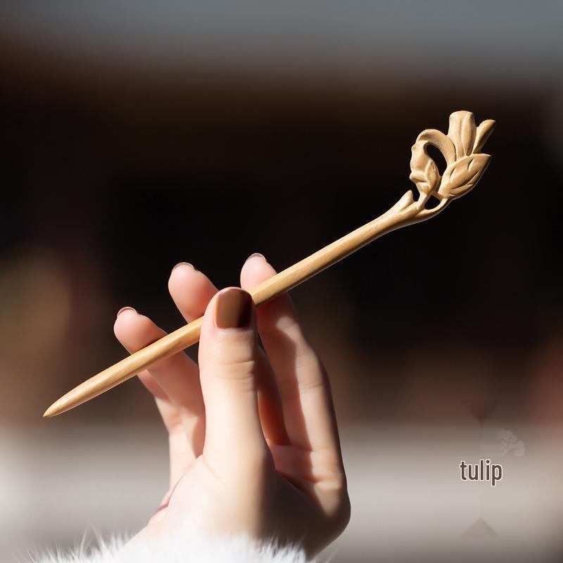 Livrare Gratuită Agrafă de Păr de Lux din Lemn de Piersic pentru Femei – Stil Chinezesc Antic & Modern