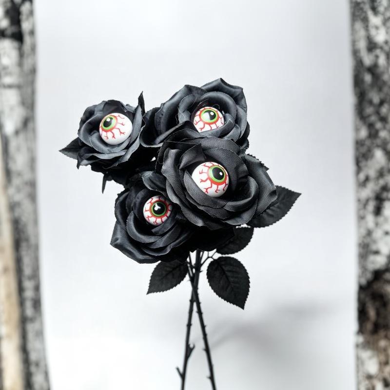 1Pc With Eyeball Halloween Eyeball Rose Simulation Handmade Eyeball Fake Flower Exquisite Artificial Black Rose Accessories