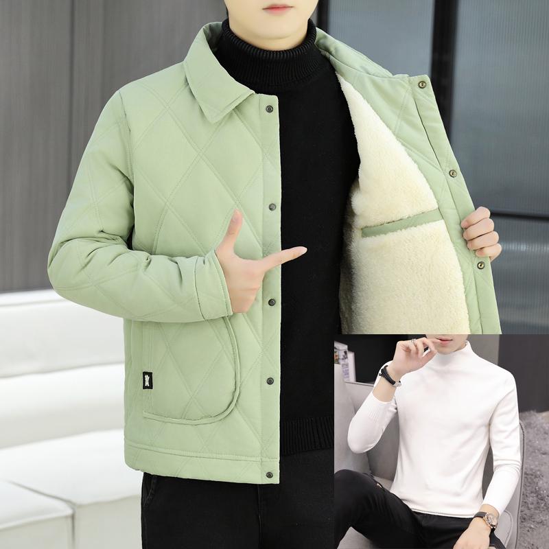 Men's Trendy Lapel Cotton Jacket: Thickened, Warm, Velvet-Padded Outerwear for Autumn and Winter.
