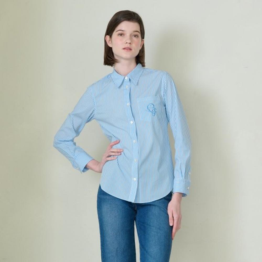 Bcbg Logo Embroidered Stripe Blouse B4s2b426 Sky Blue (52)/77