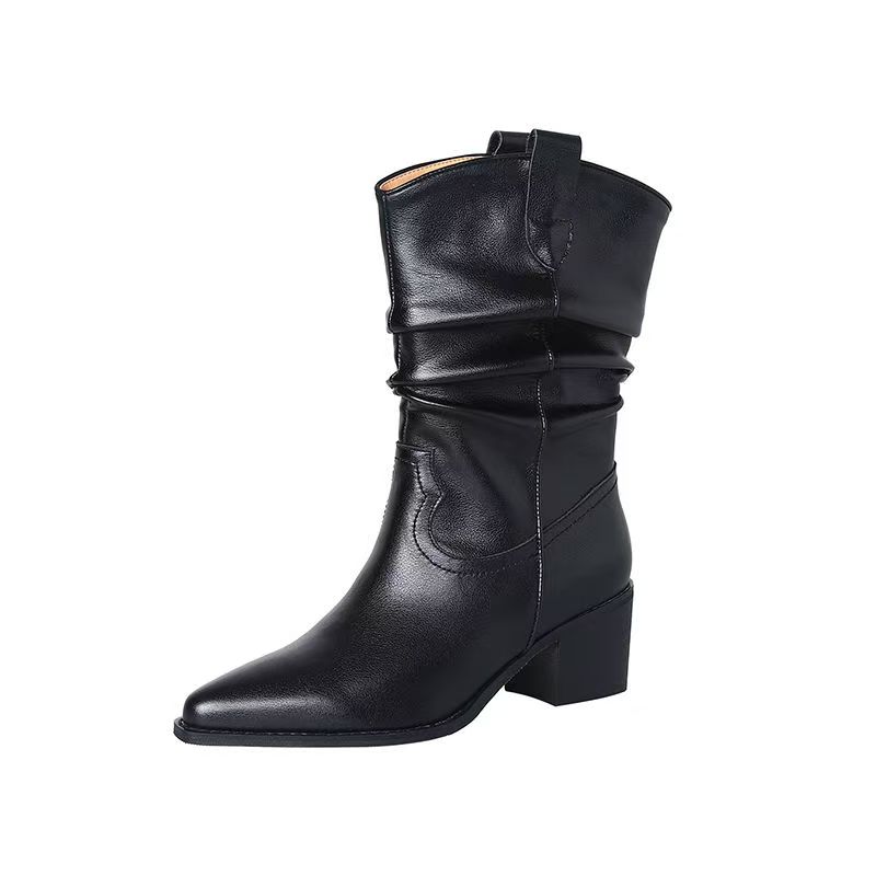 Female Western Boots Cowboy Boots Women Plested Women Ankle  Pu Leather Shoes Autumn Boots Women Booties Lady Plus Size 41