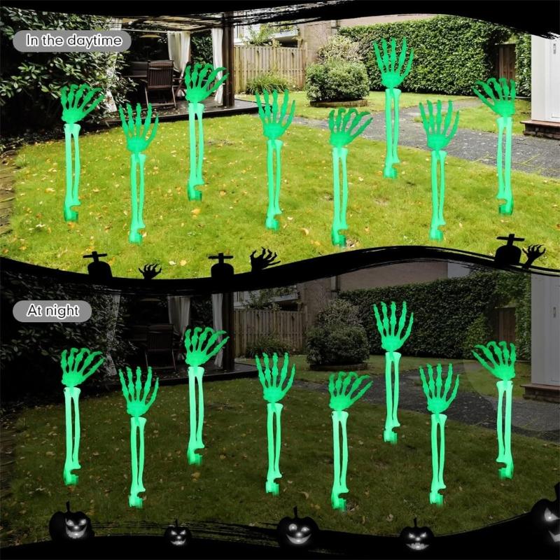 Realistic Glowing Skeleton Hand With Adjustable Fingers Halloween Yard Decoration Plastic Waterproof For Eerie Themes