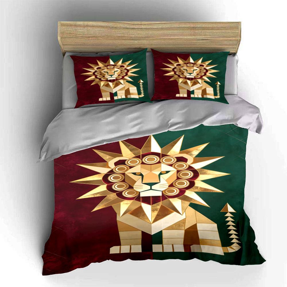 Geometric lion with sunburst. Bedding sets Duvet cover sets Duvet covers Pillowcases(1*Duvet Cover 2*Pillowcases without duvet insert)