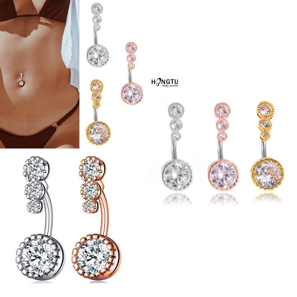 Navel Crystal Heart Bar Belly Button Ring 316l Surgical Steel Cz Body Jewellery