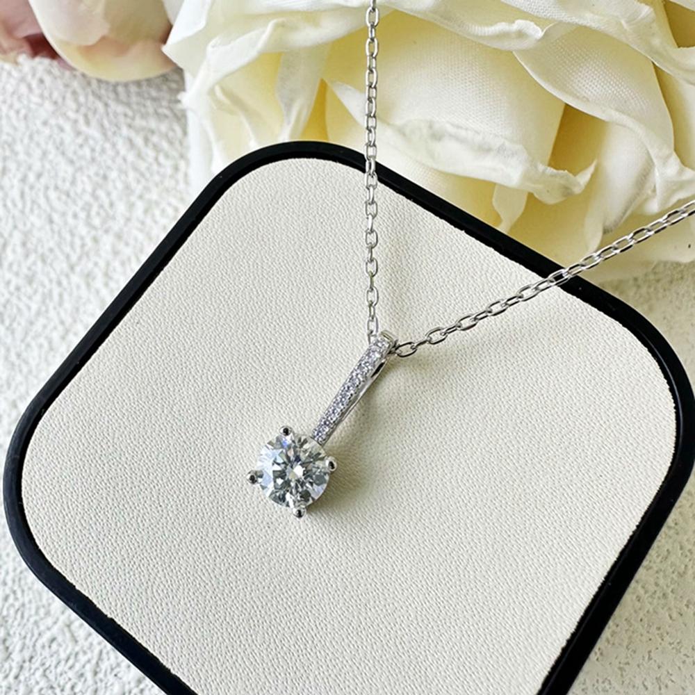 Vinregem 100% 925 Sterlingsølv VVS1 3EX D Farge 0.8CT 6MM Rund Slipt Ekte Moissanitt Diamant Edelsten Anheng Halskjede Fint Smykke GRA