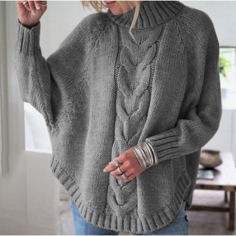 Women S Oversized Batwing Sleeve Half Turtleneck Twist Knit Sweater