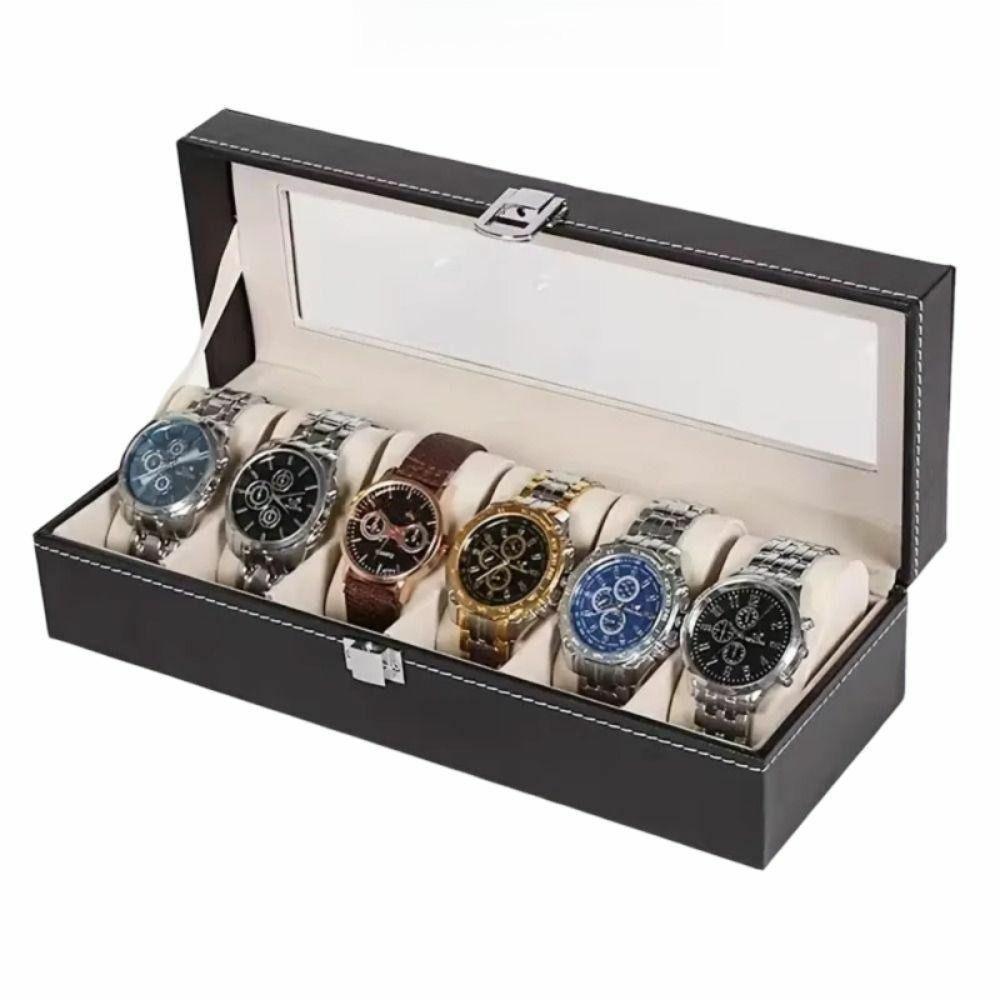 2/3/6/10/12 Grids Jewelry Box Watch Holder Watch Storage Box Lockable Leather Flocking Cloth Watch Display Box