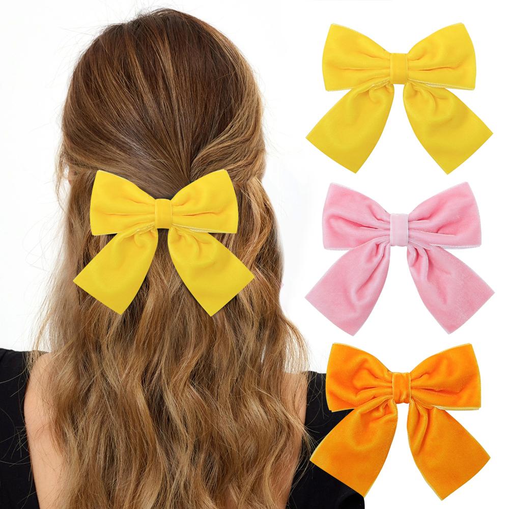 

3 шт./набор 3,5 Большие бархатные банты Заколки-автоматы для волос для женщин, девушек, свадебные ленты, корейская заколка для волос, зажим-краб, аксессуары для волос