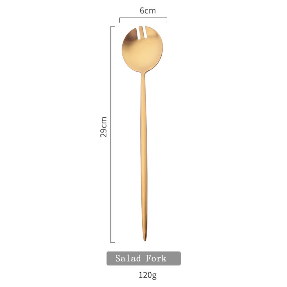 

Золотая посуда, матовая сервировочная ложка для салата, набор столовых приборов, посуда из нержавеющей стали 304, раздаточная посуда для салата, набор вилок и ложек 1Pcs Gold Fork