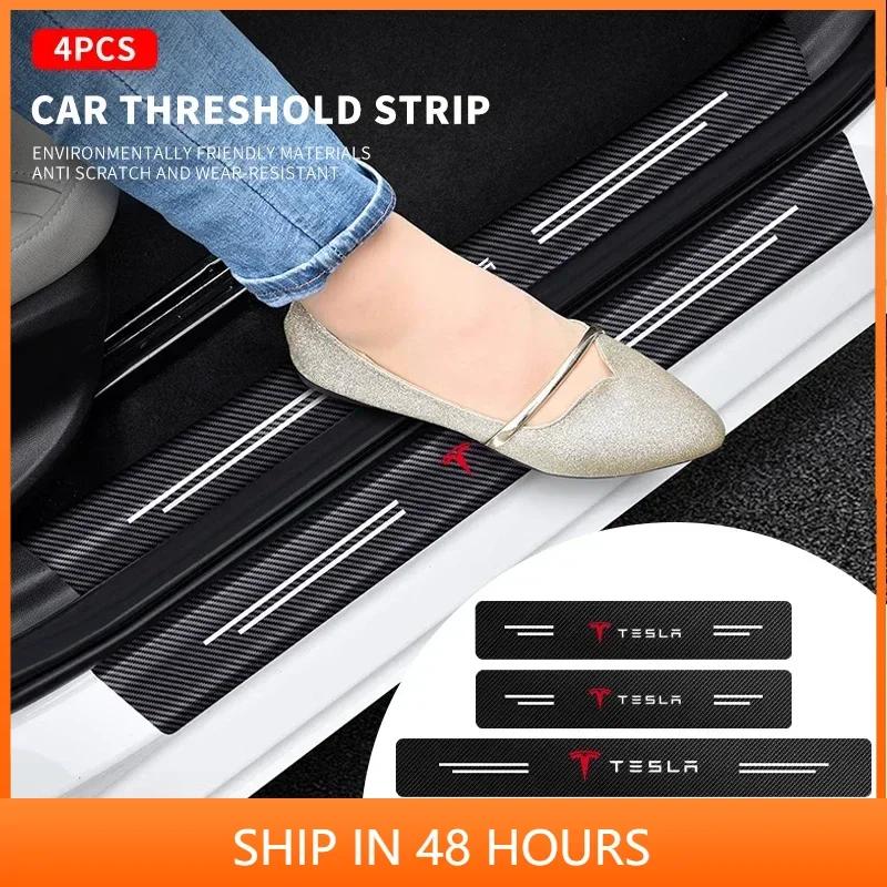 Car Door Sill Stickers Protector Threshold Decoration Anti Scratch Film Protection For Tesla Roadster Model S Model X Model 3