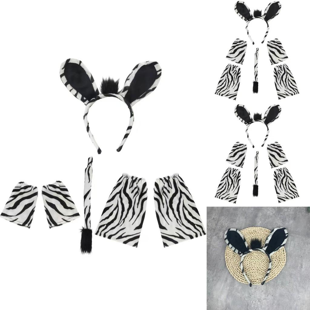 Festive Zebra Animal Headband Set With Cute Ears Gloves Tail For Kids Party Celebrations