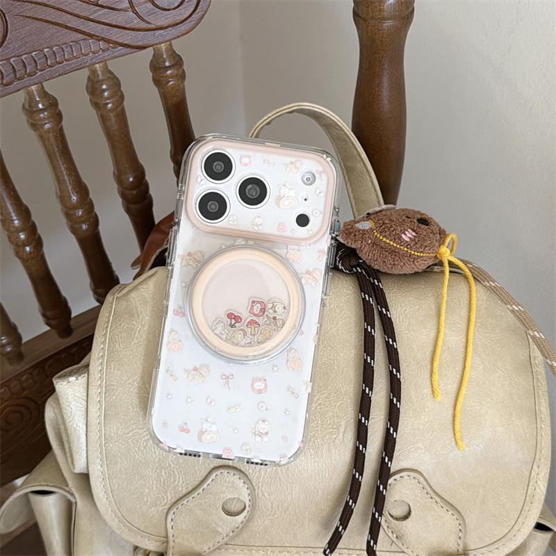 Cute Cartoon Rabbit Magnetic Phone Case For iPhone 15 16 17 Pro Max Sweet Dessert Pattern Shimmer Glitter Clear TPU Shockproof C