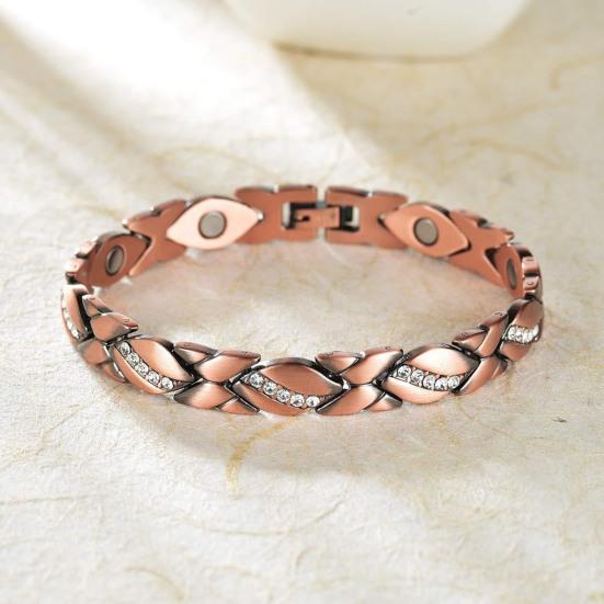 Women Bracelet Micro-Paved Rhinestones Inlaid Leaf Design Electroplated Bangle Wrist Jewelry Accessories