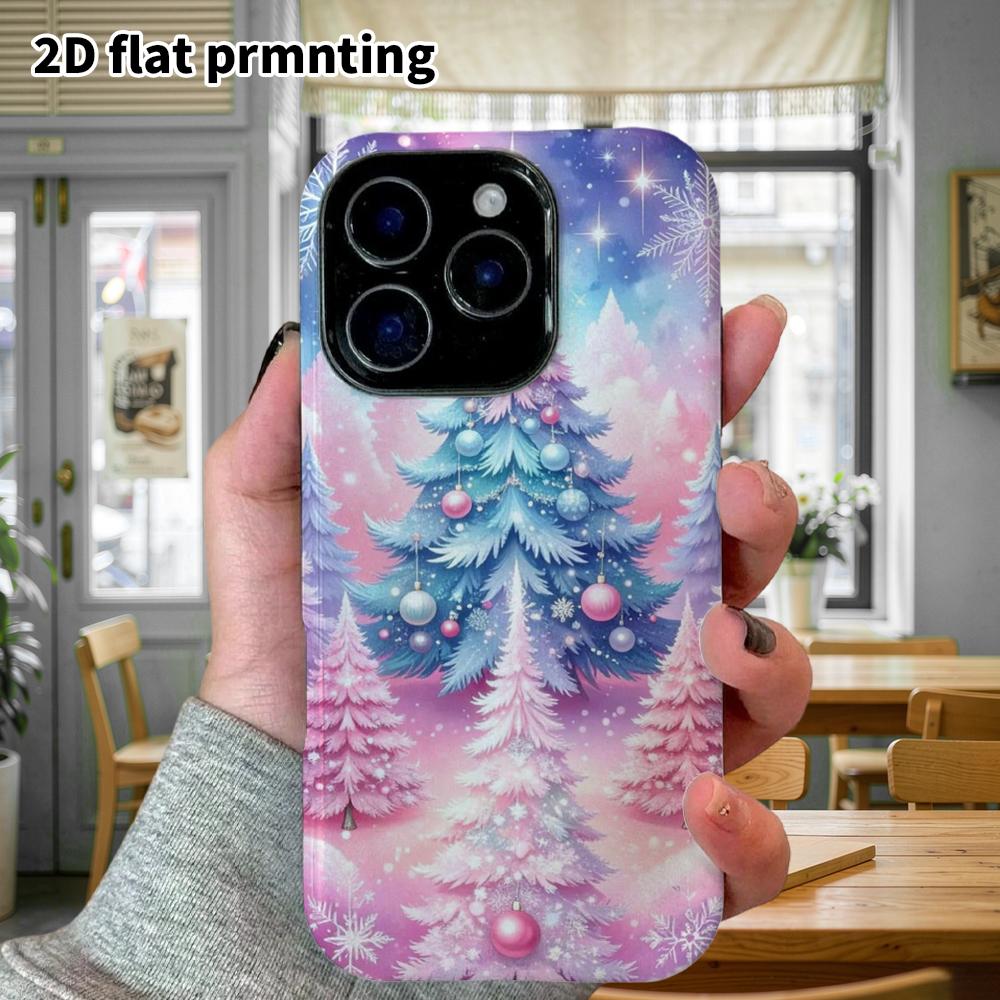 Phone Case: 2D Flat Design Suitable for iPhone 18 17 16 15 14 13 Pro Film Protective Case, Couple Style, Gradient Christmas Tree, Christmas and Hallow
