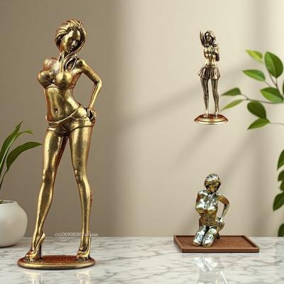 Vintage Copper Beautiful Woman Ornament Sexy Bikini Beauty Figurine Girl Model Collectible Statue Gifts for Man Brothers