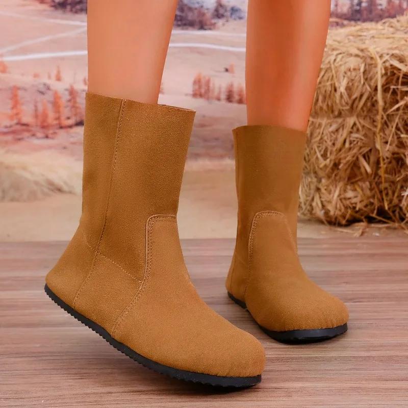 

Women s Shoes 2025 Brand Mid-Calf Women s Boots Fashion Slip-on Casual Boots Women Hot Sale Plus Size Solid Shoes for Women 36 темно-коричневого кольору