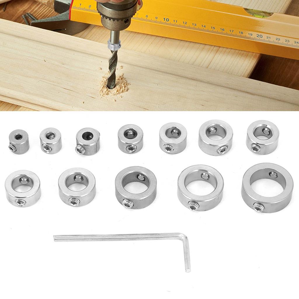 12pcs 316mm Stainless Steel Drill Depth Stop Bit Collar Set Drilling Limit Ring