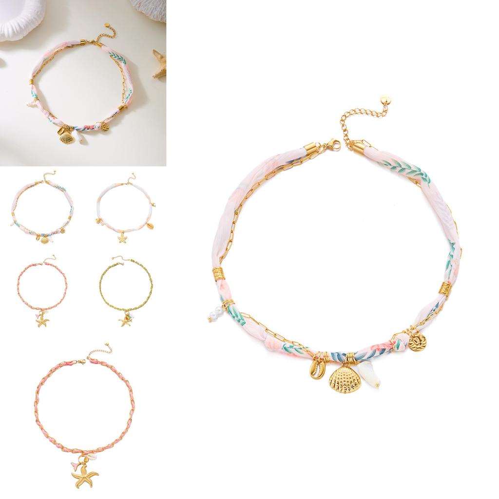 Beach Theme Necklace With Butterfly Bow Flower Starfish Umbrella For Women Summer Accessories