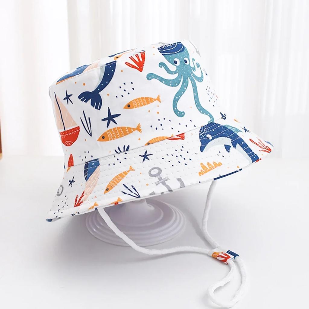 Baby Sun Hat Summer Kids Cartoon Dinosaur Print Soft Cotton Bucket Hat For Girls Boys Panama Beach UV Protection Cap Children