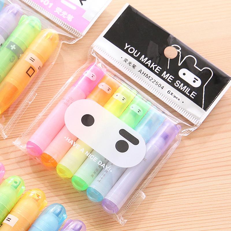 6PCS/Kit Rabbit Mini Highlighter Pen Marker Pens Kawaii Stationery Material Writing School Supplies