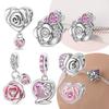 Copper Colors Valentine'S Day Pink Rose Charms Love Heart Beads Fit Original Bracelet Diy Fine Jewelry Gift For Women