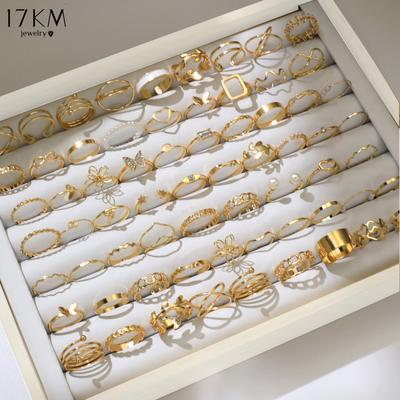 66 Piece Set Minimalist Time Hollow Out Design Geometric Ring Multi Piece Set Girl Daily Party Wearing Fashion Jewelry