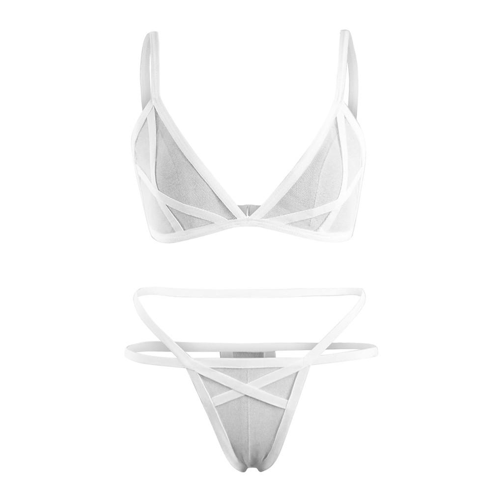 Women Sexy Lingerie Corset Solid Mesh Underwire Sleepwear Underwear Set
