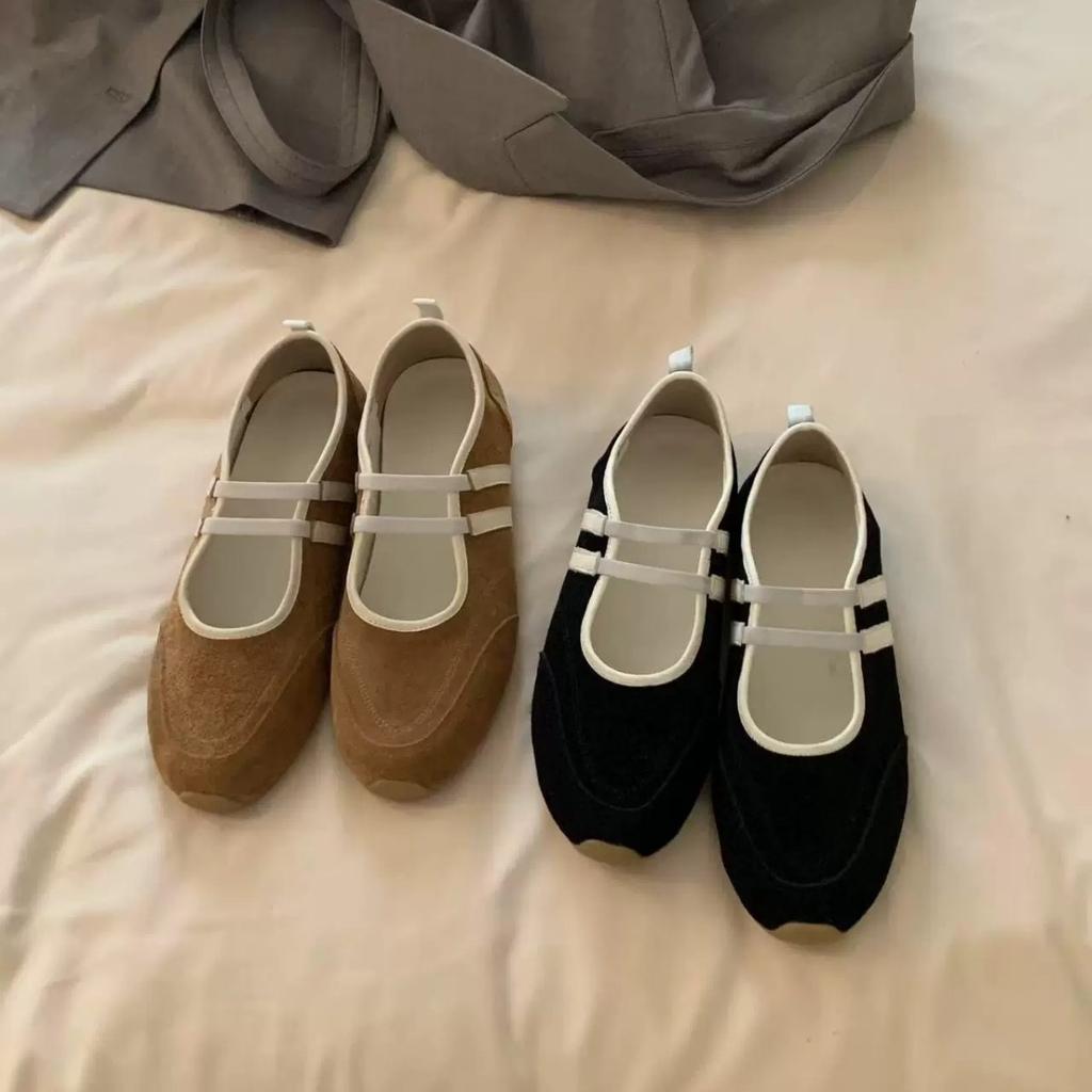 Sheepskin Version~ Retro Round Head Shallow Mouth Casual Sports Shoes Mary Jane Shoes Flat Ballet Shoes Women's Versatile Single Shoes