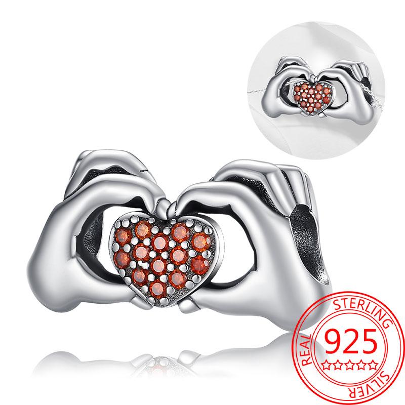 Breloque Pendentif Perles Cœur Rose Scintillant Cuivre Compatible Bracelet Original Pour Femmes Bijoux Cadeaux Saint-Valentin