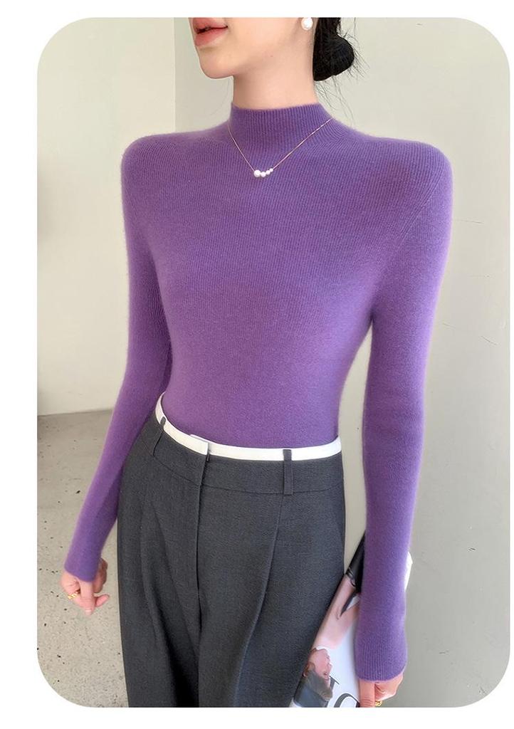 2025 Autumn/Winter Women's Half-High Neck Andy Velvet Slimming Knit Sweater - New Arrival