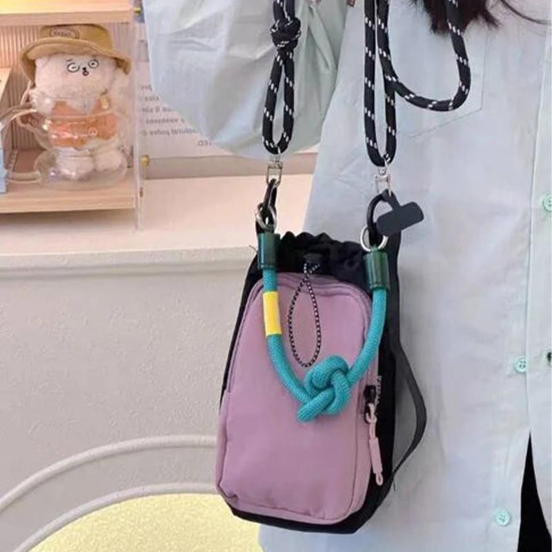 Sports Nylon Drawstring Crossbody Bag Lightweight Casual Korean Style Coin Pouch Phone Pack for Travel Shoulder Bag