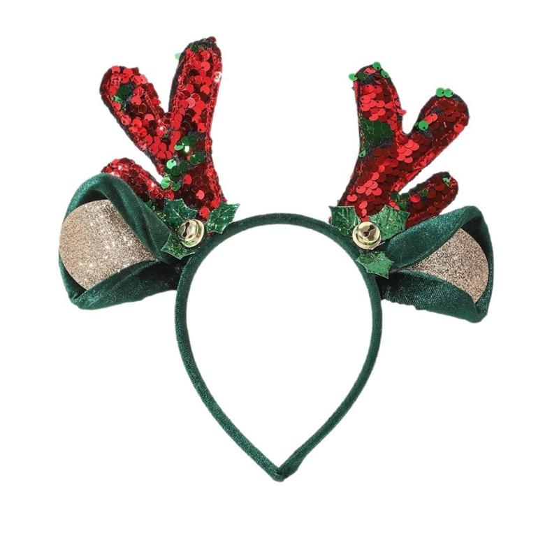 

Sparkling Hairband Deer Antlers Bells Detail Comfortable Adjustable Headwear For Christmas Costume Family Event 1