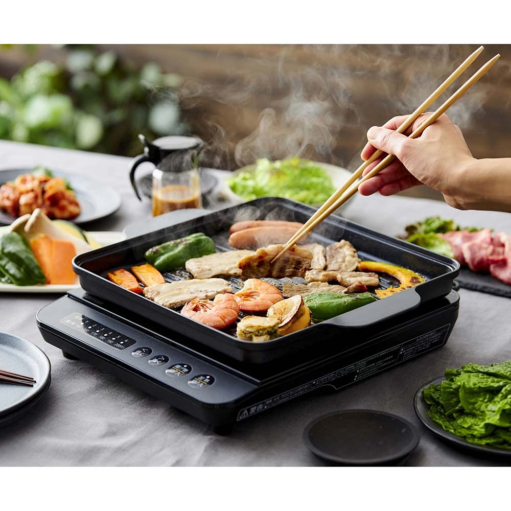 Iris Ohyama Yakiniku Plate for IH Ceramic Coating Easy To Clean Compatible with Black IHK-T37 (1400W) IHKP-YP14-B