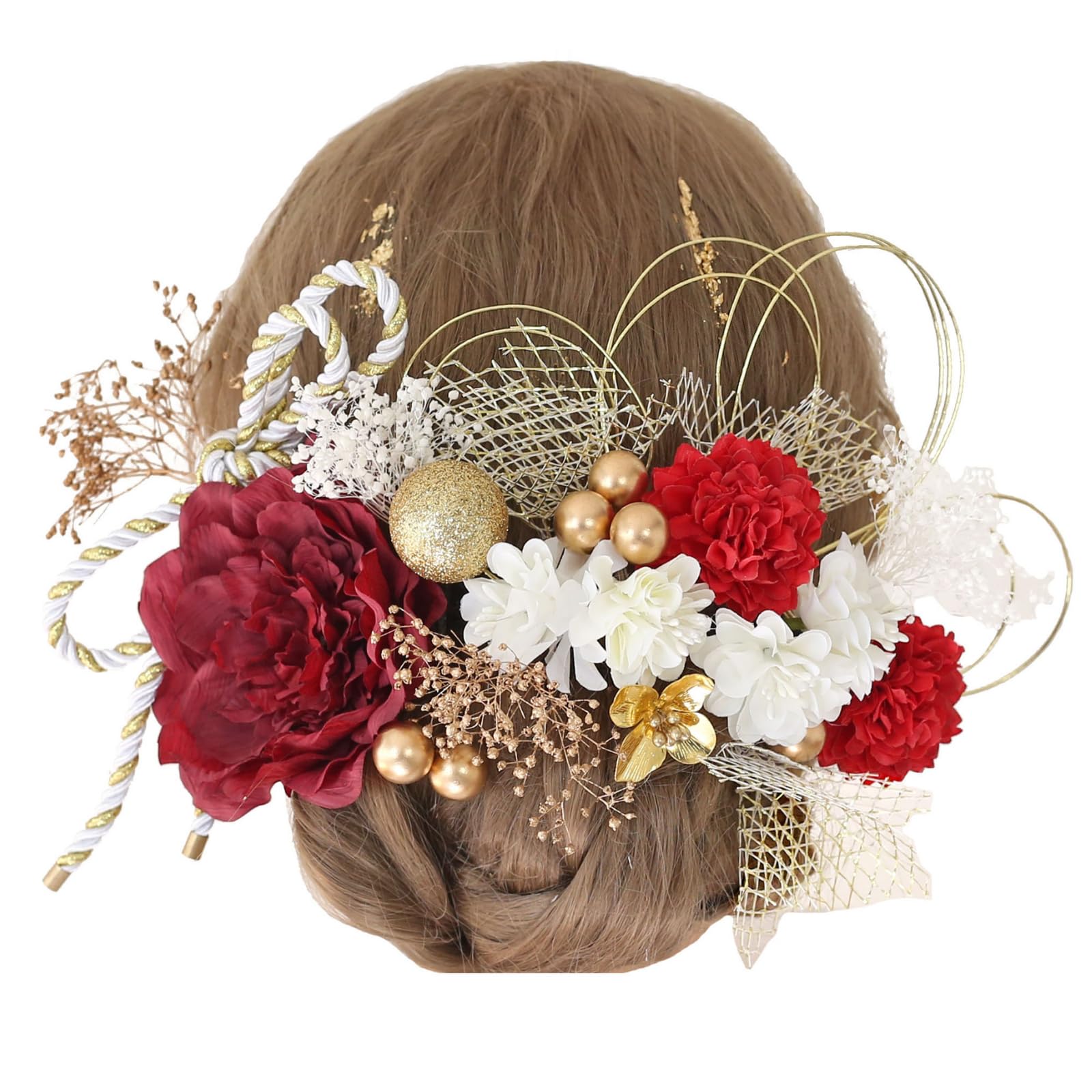 

Bud Flower Hair Dried Mizuhiki and Gold Perfect for and Japanese Furisode and Hair Hair Ornament, Dahlia, Flowers, Leaf, Coming-of-Age Ceremonies,