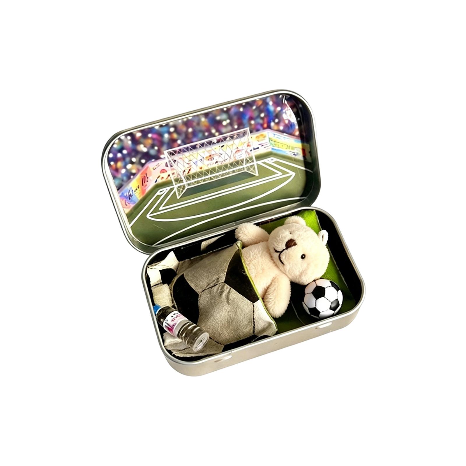 

Plush Teddy Bear Soccer Memorabilia Gift Set in Metal Tin Includes Soft Toy Ball and Miniature Bottle for Collectors and Fans One Size білий