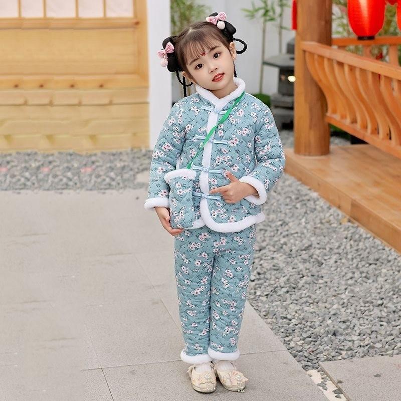 

Adorable Floral Cotton Jacket Set For Girls Winter Fashion In Chinese Style Ideal For Ages 8 And Above With Long Sleeves And Cute Accessories StyleO,135-145cm/NaNin