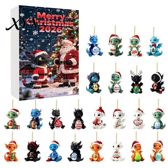Creative Holiday Gifts for Kids 2026 Dragon Advent Calendar, 24 Days Funny Baby Figures Christmas Countdown Acrylic Hanging Decorations 2D Cartoon