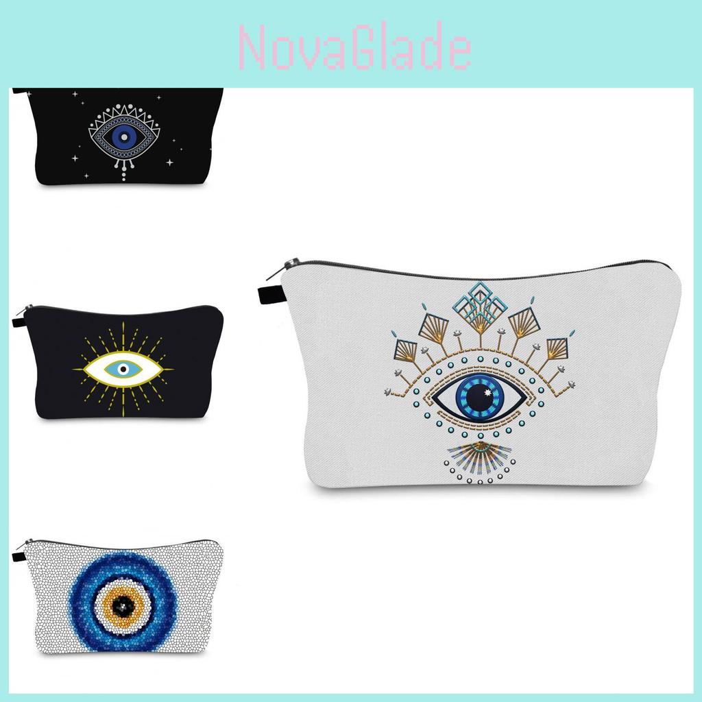 Evil Eye Print Makeup Bag Vintage Style Travel Storage Pouch Portable Hand Clutch Toiletry Bag