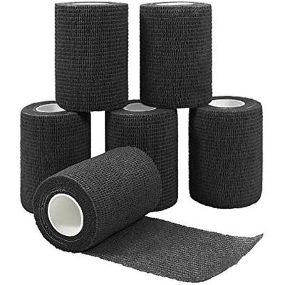 Pack of 6 Self-Adhesive Cohesive Bandage Finger Plaster Bandage Fixation Bandage Elastic Bandage for Fingers Hands Toes and Feet 7 5 Cm X 4 5 M (Blac