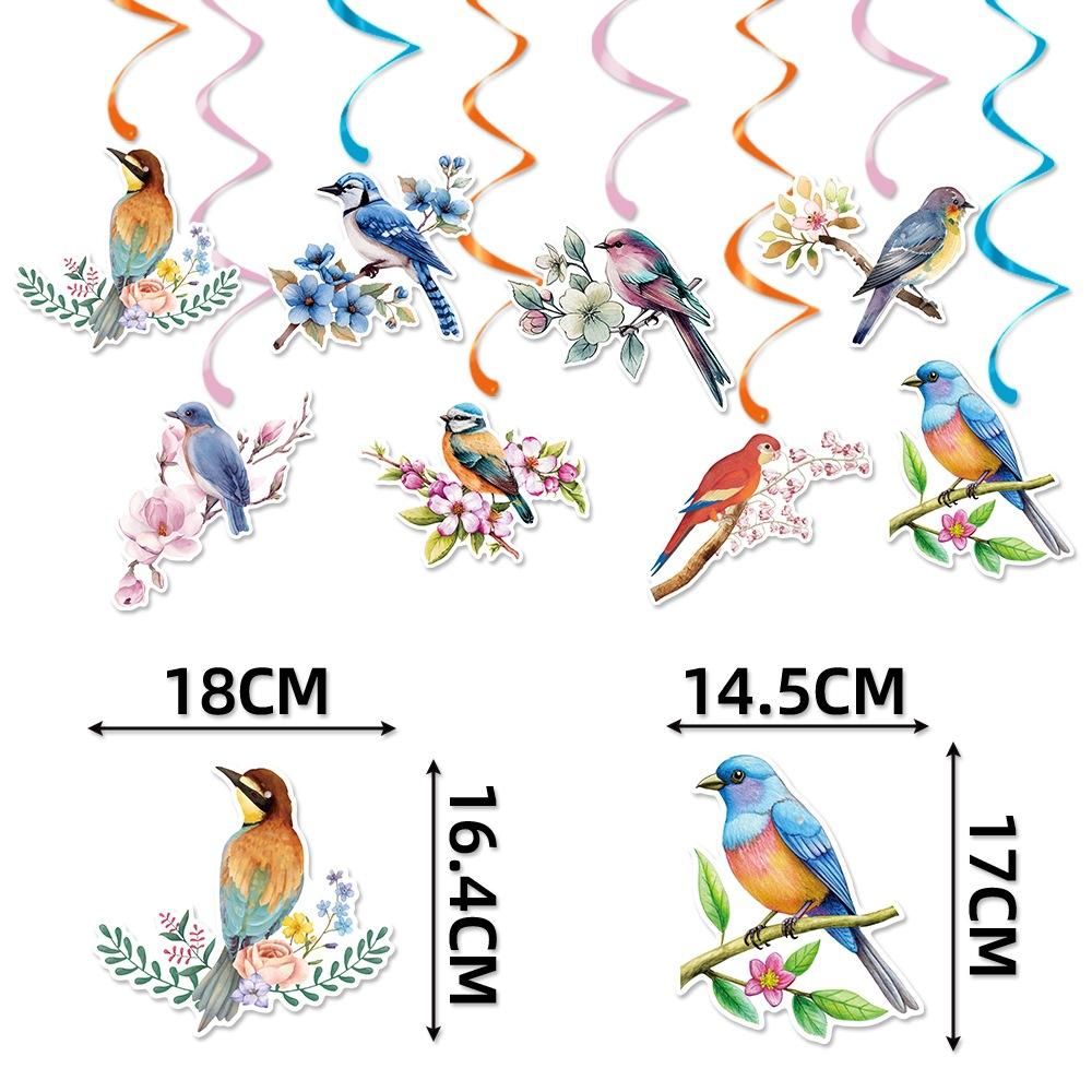 Spring birthday party decoration set, spring flower and bird theme birthday arrangement banner pulling flag spiral