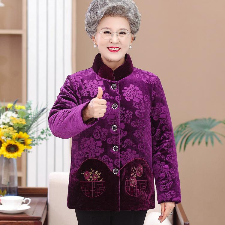 Grandma Winter Cotton Jacket Middle-aged and Elderly Women's Corduroy Mother's Warm Cotton Jacket Elderly Cotton Jacket Thickened Jacket