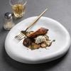 Creative Dessert Plate, Black and White Frosted Ceramic Plate, Irregular Tableware, Oval Shaped Plate, Sashimi Dish, Kitchenware