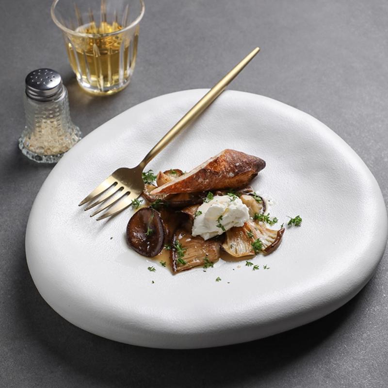 Creative Dessert Plate, Black and White Frosted Ceramic Plate, Irregular Tableware, Oval Shaped Plate, Sashimi Dish, Kitchenware